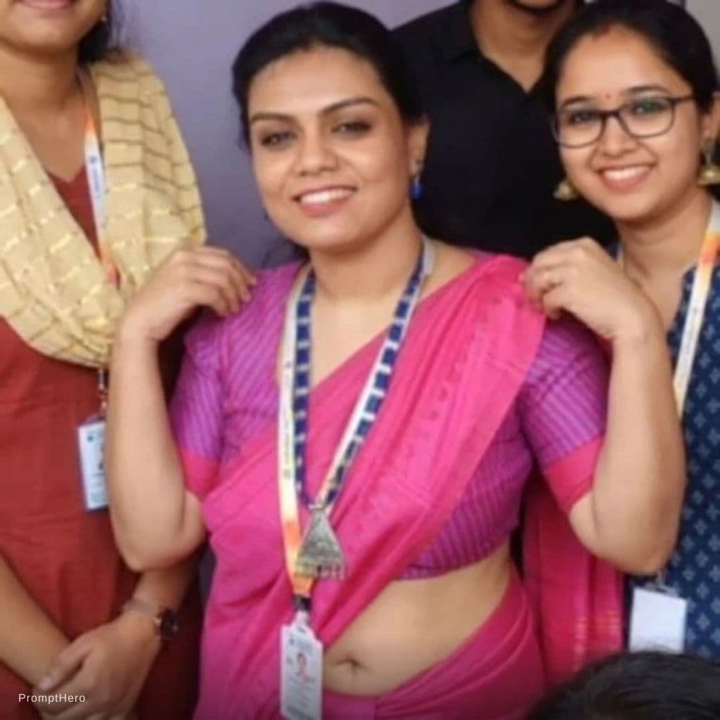 AI generated: Showing navel by lifting up top saree