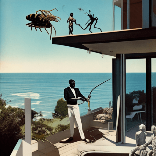 AI generated: Cyril Rama Phosa holding a Scorpion scepter on the top of a balcony above his subjects. Hyper-realis...