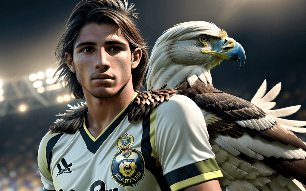 AI generated: ultra realistic, ultra detailed, Henry Martin(club america player) wearing a feathered eagle warrior...