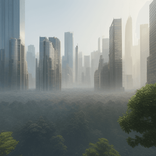 AI generated: High-detail photos,dense forest background, transparent apple with a city with skyscrapers inside,cl...