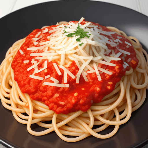 AI generated: Extreme close-up, a plate of spaghetti with marinara sauce,, photorealistic, in the style of high qu...