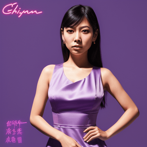 AI generated: asian girl wearing an elegant top or dress at night, in the style of iconic album covers, neon-infus...
