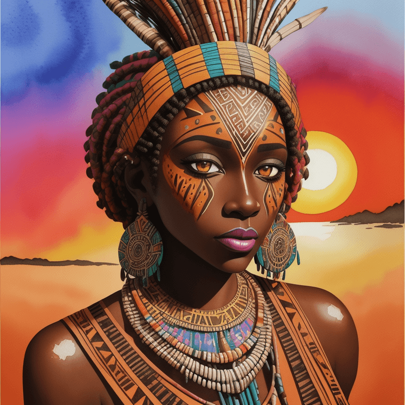 AI generated: watercolor Tribal art African women Painting, Sunset Scenery Acrylic Painting, Tribal painting , 3d ...