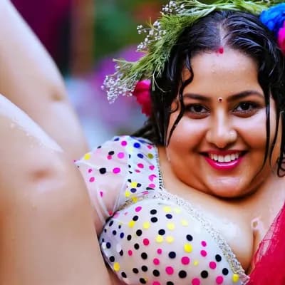 AI generated video: a full  body front side view Indian plus size of boobs  pretty smiley eyes  Indian plus girl with   ...