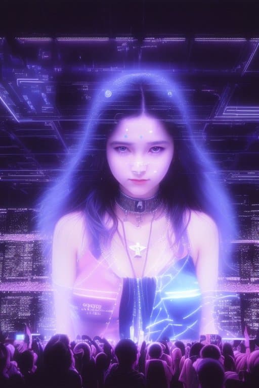 AI generated: Raving in a city jubilant at the reunification of a long separated people she lets her mind flow int...