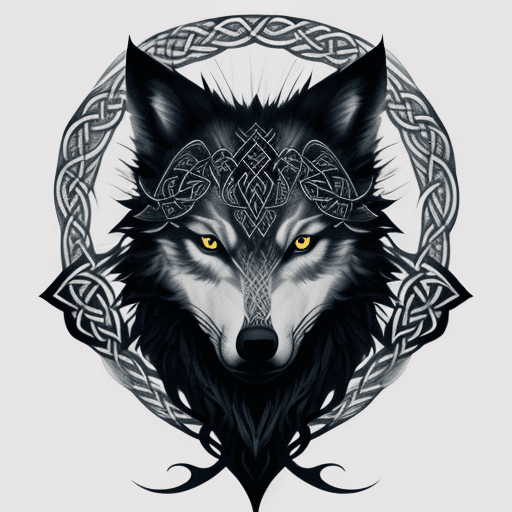 AI generated: minimalistic, celtic wolf and triquet ,spash art , tatoo style
