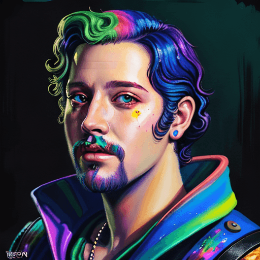 AI generated: Disco Elysium style, Portrait, male, painting, wild, bright colors, 