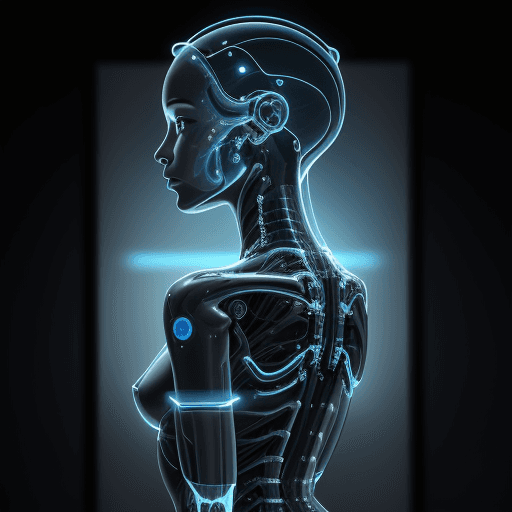 AI generated: A.I. robot women, Side Profile from waist to top of head in the style of fine attention to anatomy, ...