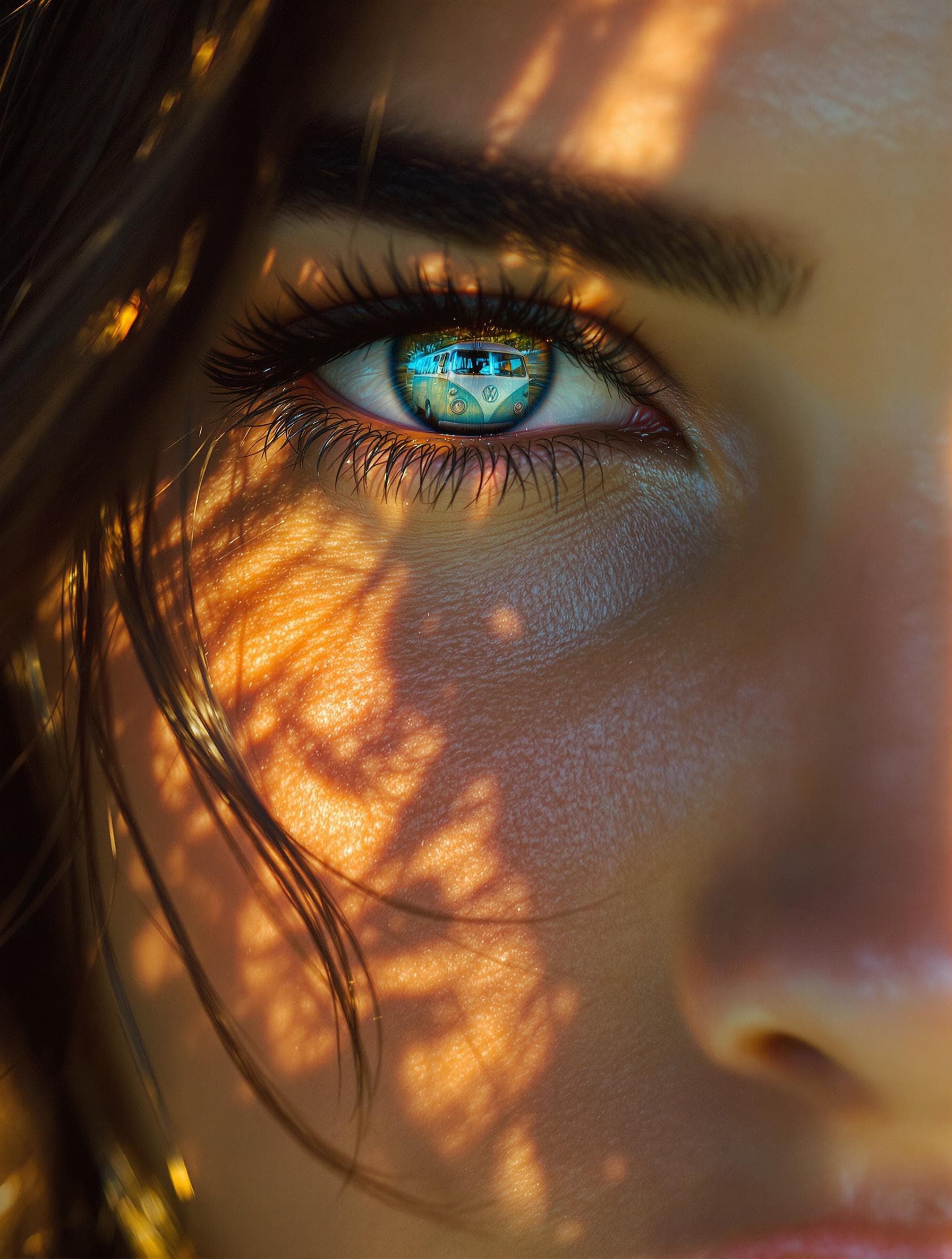 AI generated: a photo realistic, soft ,close up photo of a beautiful Brazilian dark haired woman's  complete  face...