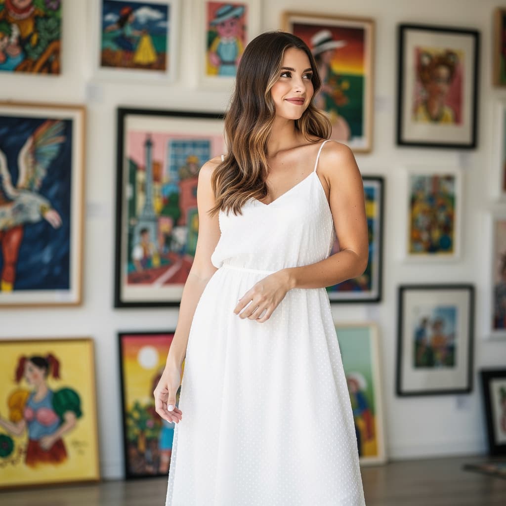 AI generated: Ultra-realistic 8K HD photography with skin detail. The image shows a young woman standing in front ...
