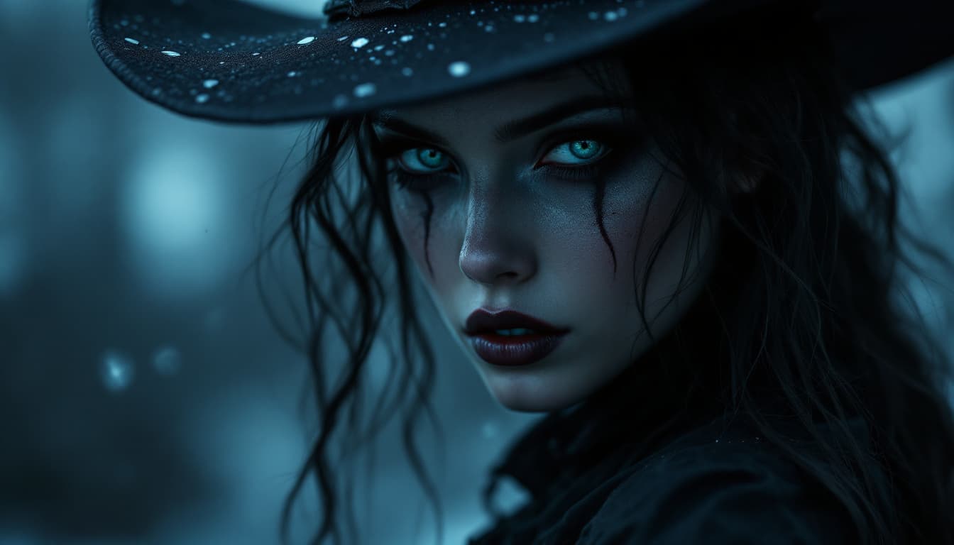 AI generated: Crie um retrato fotorrealista de uma mulher com maquiagem escura e arte de maquiagem, ambientado em ...