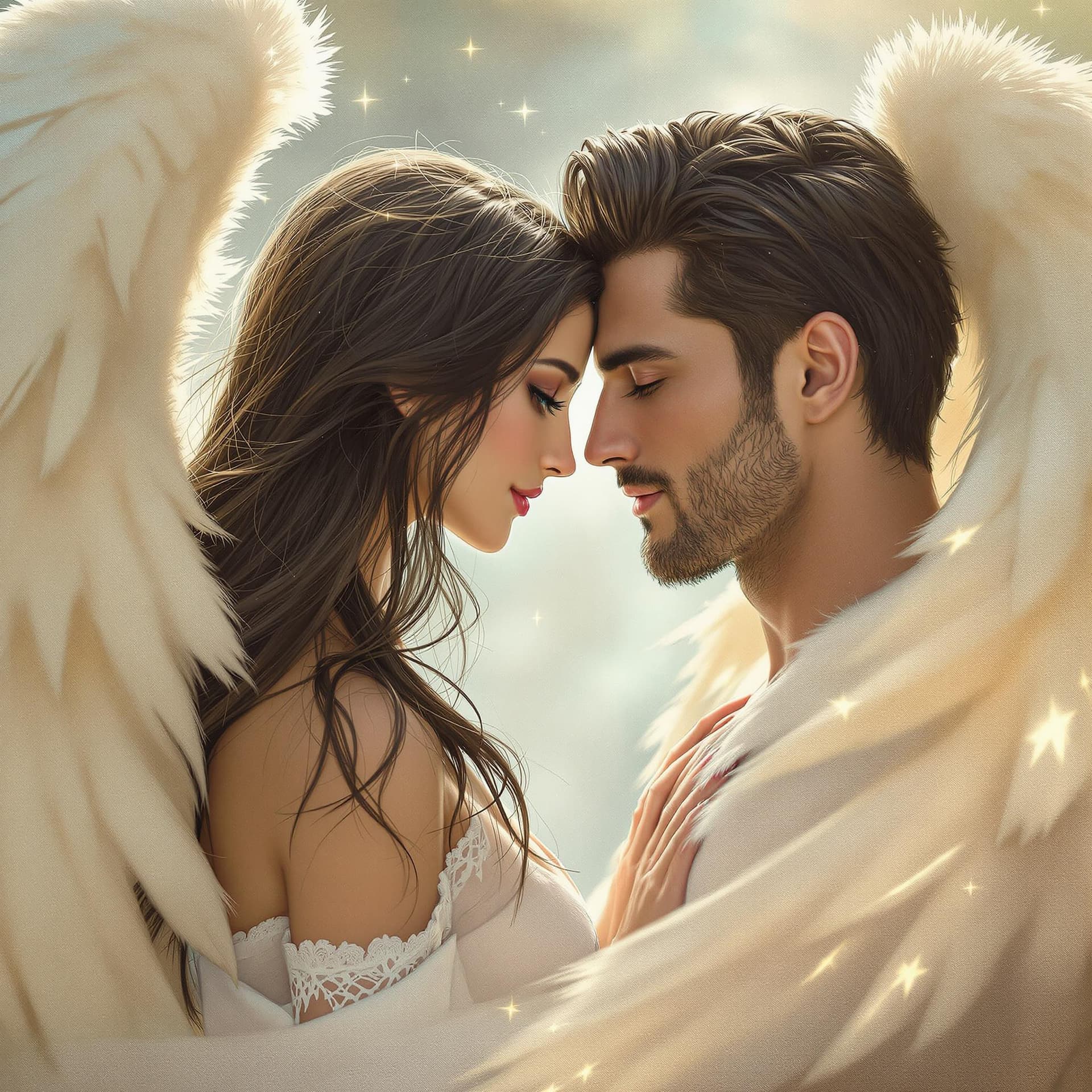 AI generated: The Photo depicts a romantic scene between two figures who exude a dreamy, ethereal quality. 

- **C...