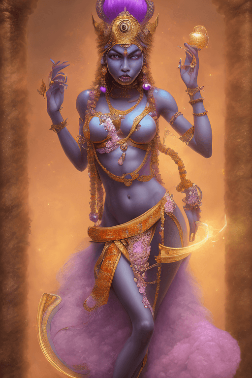 AI generated: commercial fantasy painting in art gallery, in the style of detailed ancient Indian Female Djinn of ...