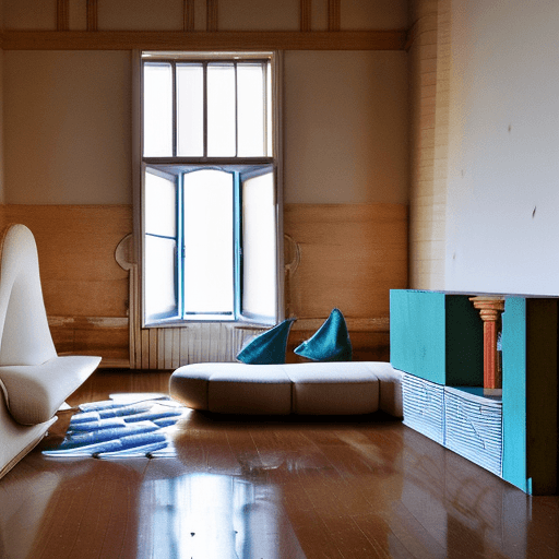 AI generated: High resolution photography interior design, dreamy sunken living room conversation pit, wooden floo...