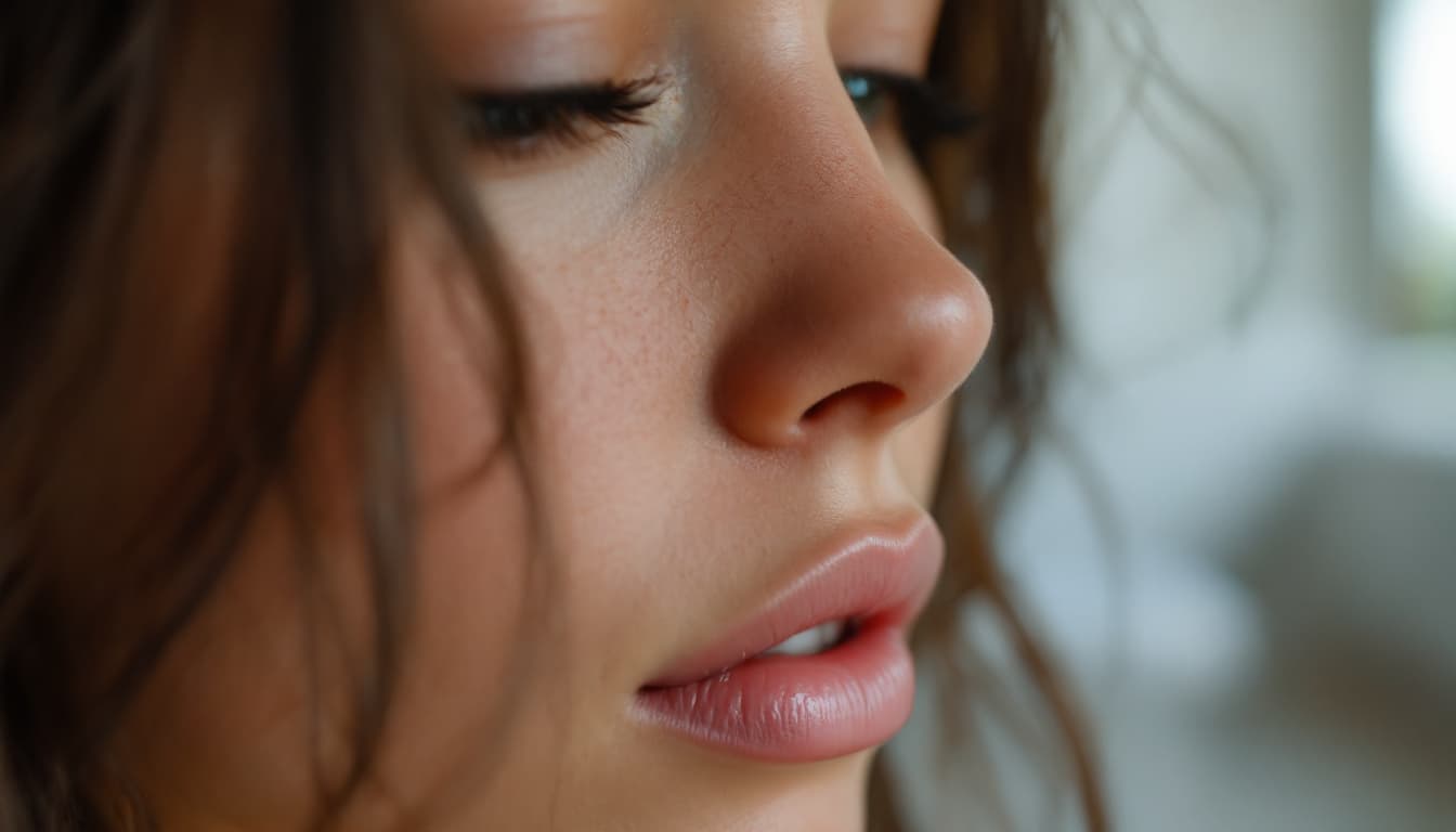 AI generated: fully naked brunette showing her hairy pussy unshaven in close up, zoom on the hairy vagina
