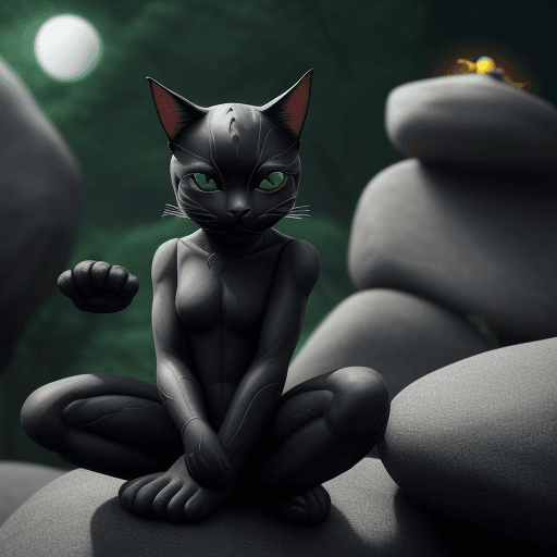 AI generated: a close-up of a realistic anthropomorphized cat paw dressed in ninja attire is meditating in a tranq...
