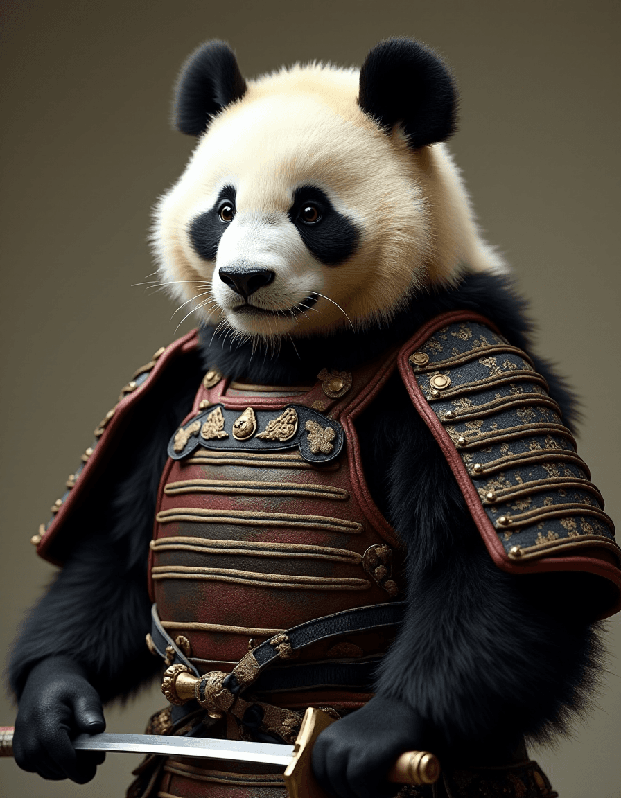 AI generated: A photo-realistic image of a Samurai Panda, a unique fusion of traditional samurai warrior elements ...