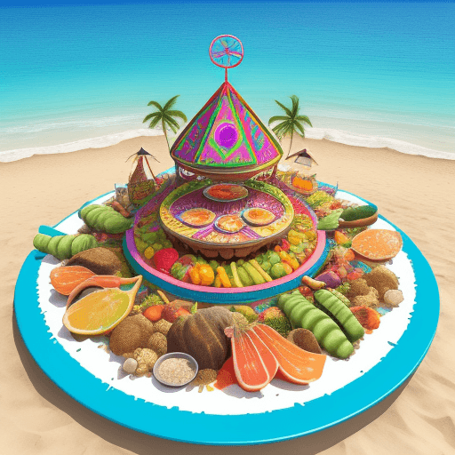 AI generated: Create a vibrant and surreal image where the scene takes place on a paradise Caribbean beach. The ce...
