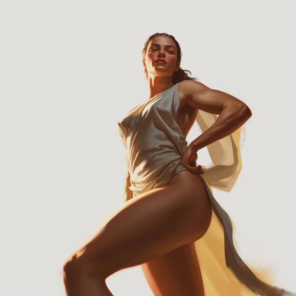 AI generated: Figura radiante en un entorno texturizado: Una mujer cautivadora se representa sobre un fondo blanco...