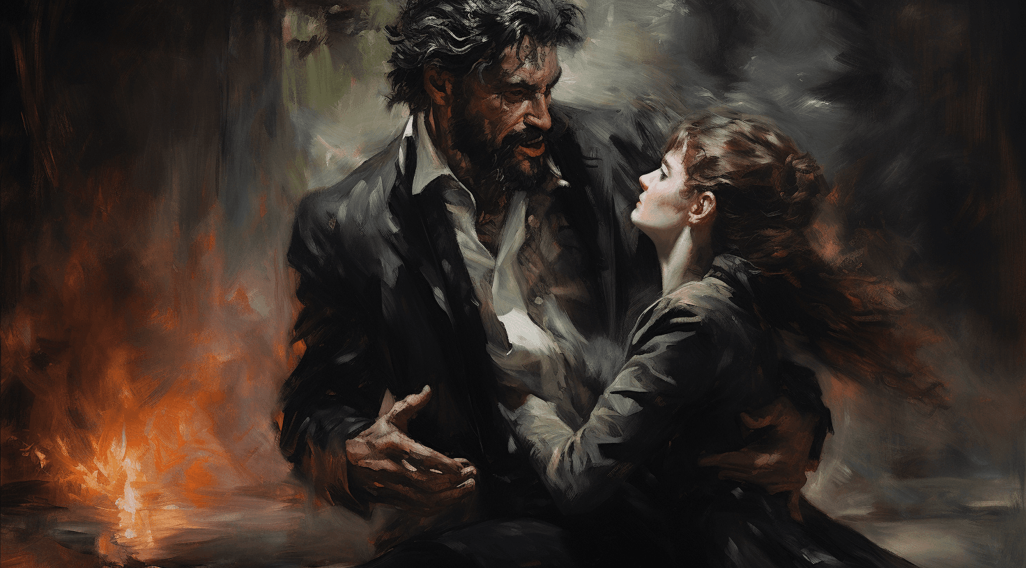 AI generated: the wolf man and his face in a painting, in the style of reimagined classical forms, romantic goth, ...