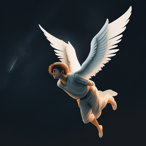 AI generated: An angel flying with his wings in the dark sky