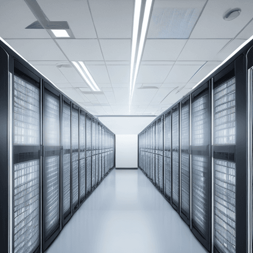 AI generated: A high-tech server room filled with organized racks of servers, expertly managed cables, and advance...