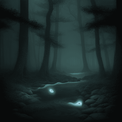 AI generated: ghosts in a dark forest by the sea photorealistic