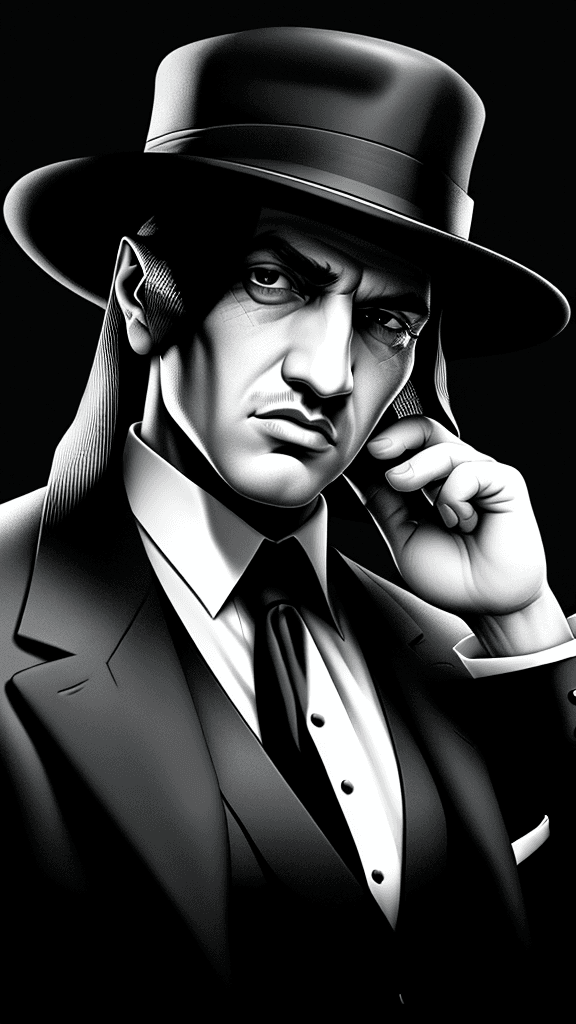 AI generated: mafia portrait black white