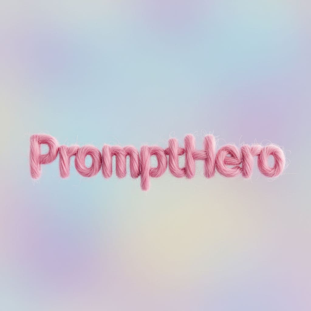 AI generated: The word “PromptHero” made entirely of ultra-detailed pink hair strands, each letter formed by reali...