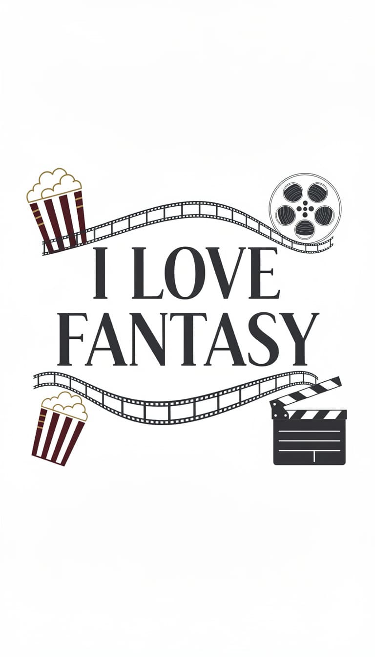 AI generated: Create a cinematic graphic featuring the bold text "I LOVE FANTASY" on a clean, sharp white backgrou...