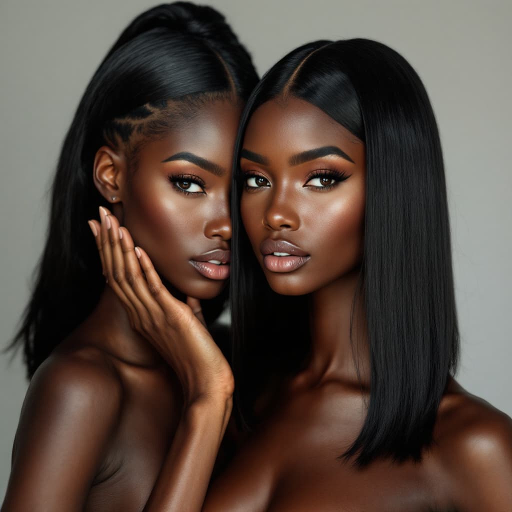 AI generated: ULTRA REALISTIC BLACK FEMALES WITH HAIR EXTENSIONS AD FOR HAIR COMPANY
