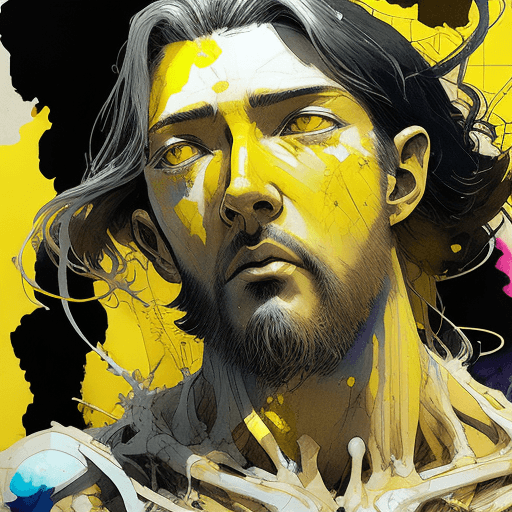 AI generated: a masterpiece, Jesus wearing alternate yellow costume, coy and alluring, full body, Kim Jung gi, fre...