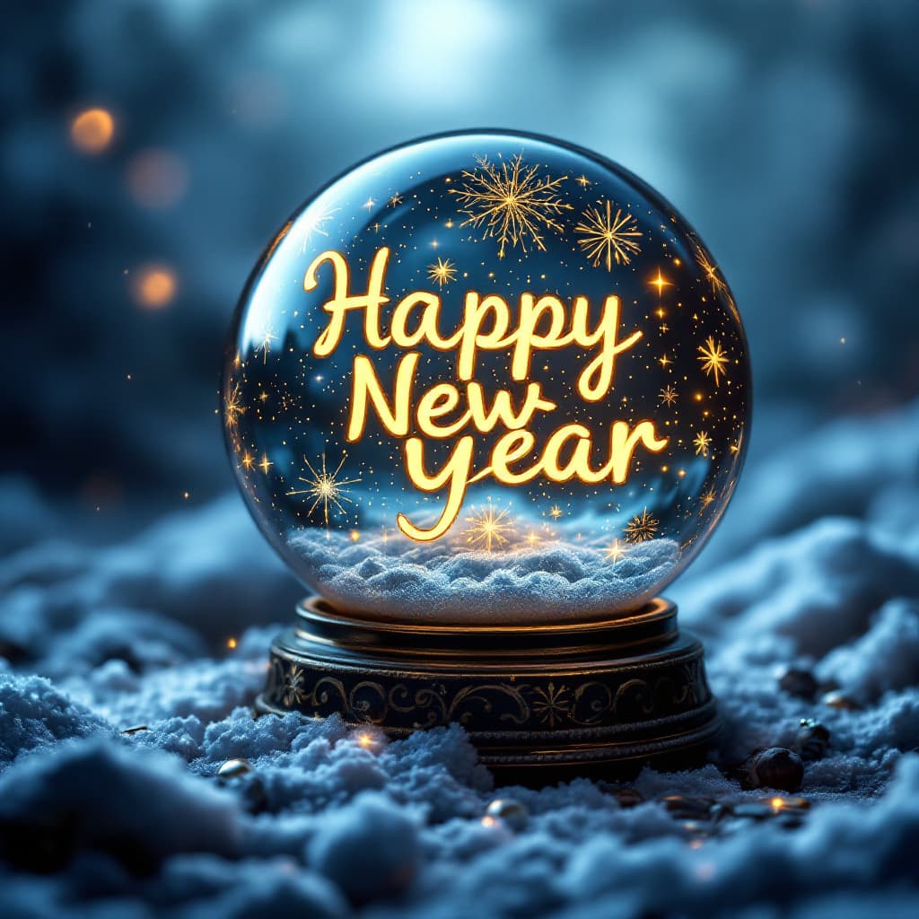 AI generated: a magic ball, it contains a whole world of New Year's magic written " Happy New Year" and "GGbingo."...