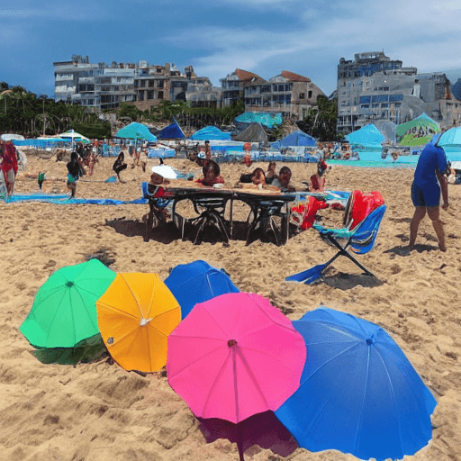 AI generated: A group of friends enjoying a day at the beach.The sun is shining and the sky is clear.Waves are gen...