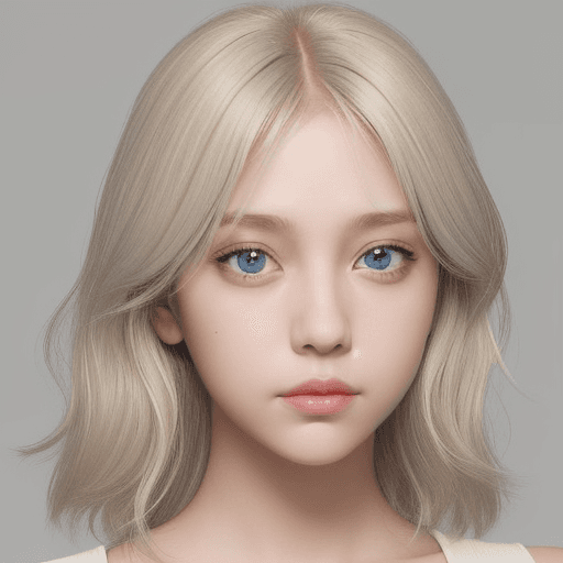 AI generated: female, light blonde hair, gray eyes, neutral facial expression