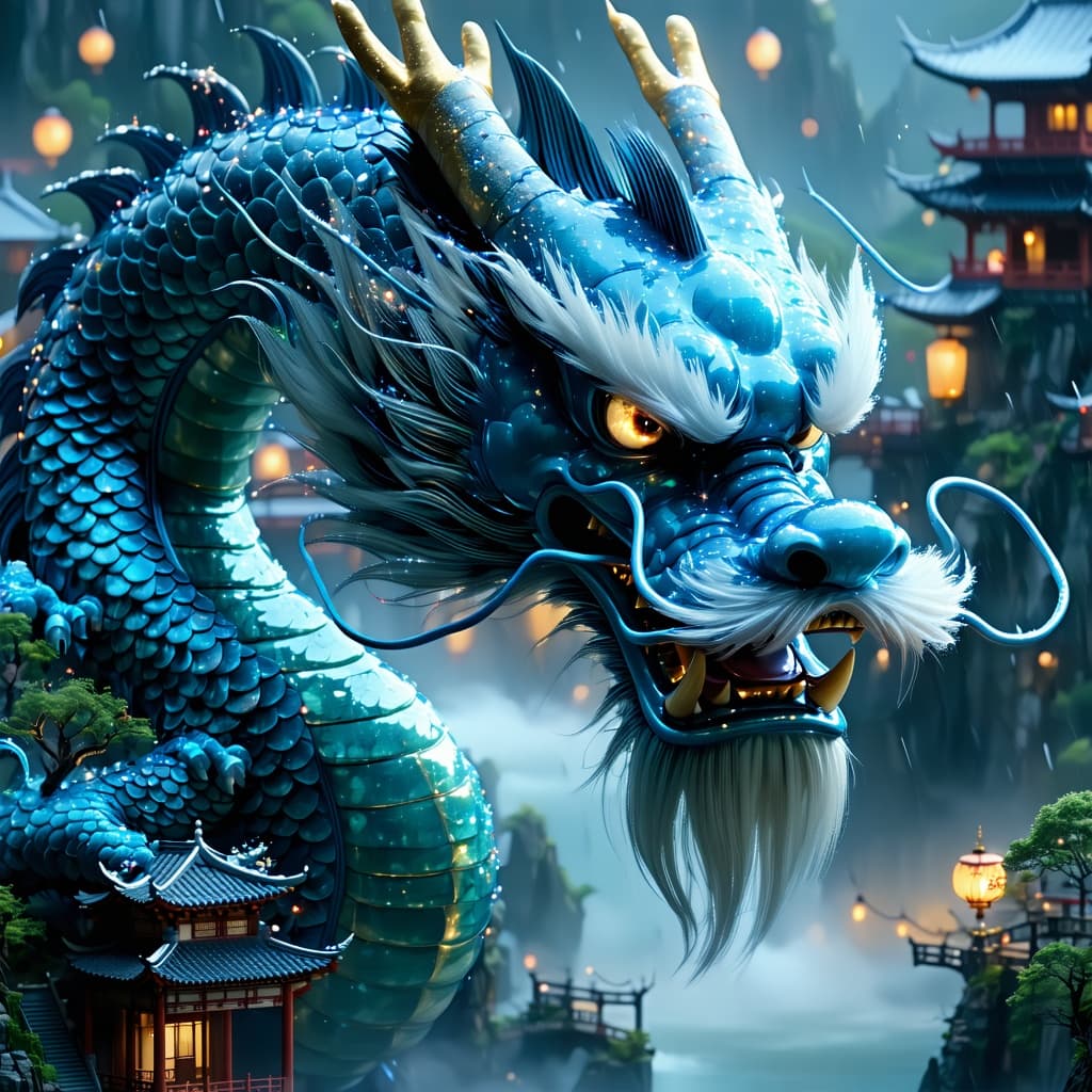 AI generated: Kyoto Animation stylized anime mixed with tradition Chinese artworks~ A dragon flying at modern cybe...