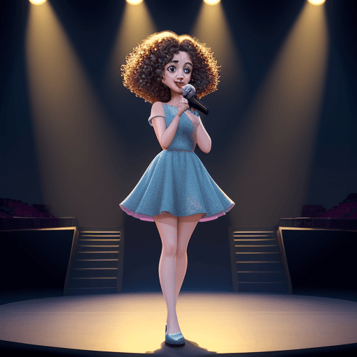AI generated: cute curly girl, , ultra detailed, pixar design, 4k, uhd, studio lighting, full body, Holding microp...