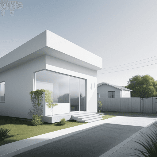 AI generated: modern house, small house , create a minimalist design, concrete white , high and wide windows , sum...