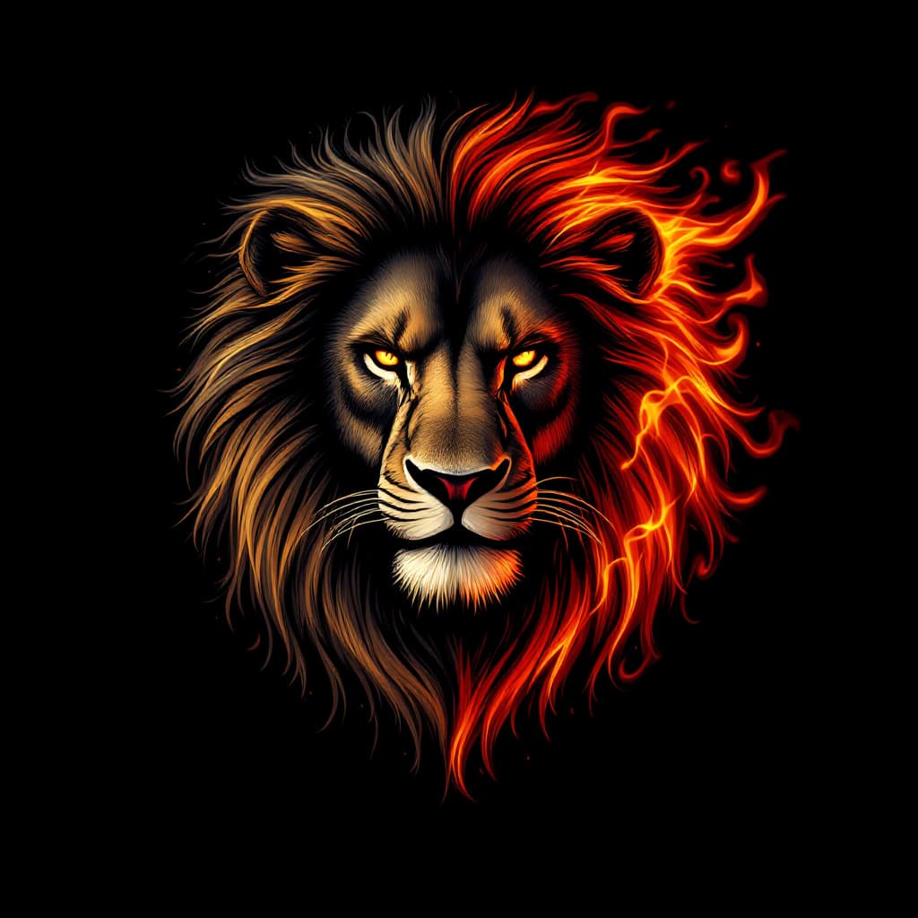 AI generated: lion_warrior_logo_fire_smoke_rage