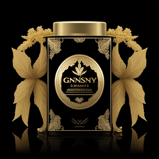 AI generated: Ginseng medicinal product packaging, black and gold, high-end

