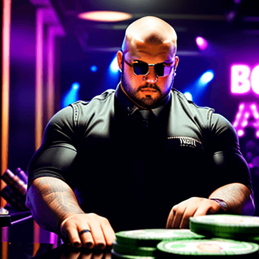 AI generated: Bouncer in a nightclub guarding stacks of one hundred dollar bills   