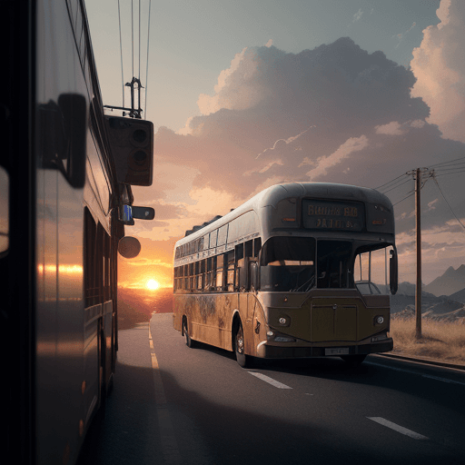AI generated: Photo of a ultra realistic autobus , dramatic light, pale sunrise, cinematic lighting, battered, low...
