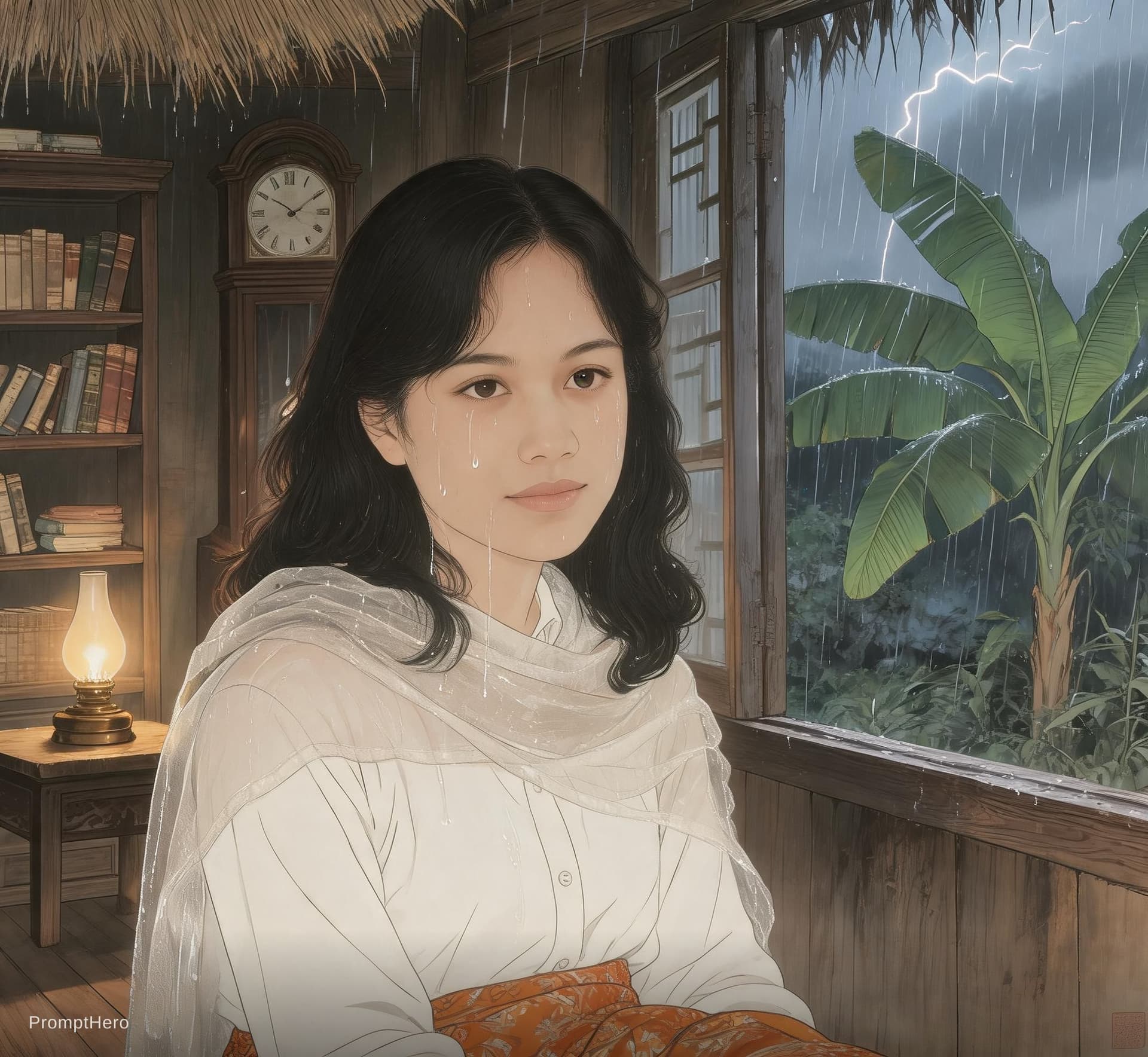 AI generated: An extreme close-up drawing of a natural beautiful young Malaysian woman (use the uploaded person as...