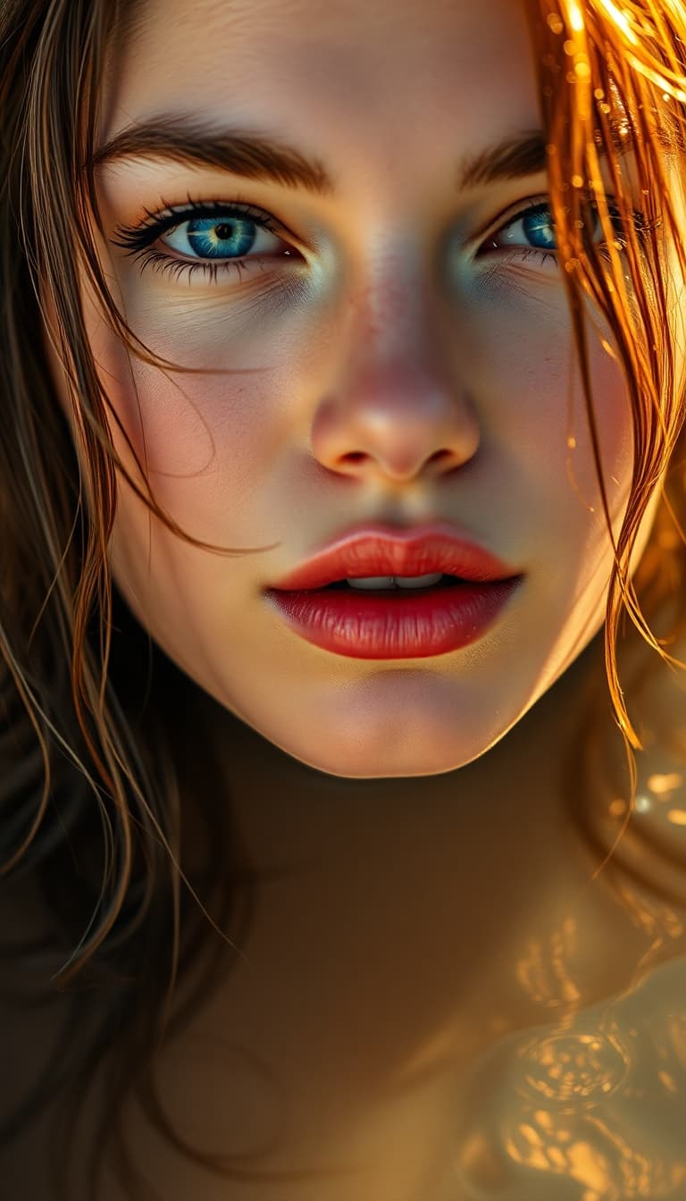AI generated: "Image is a high resolution full-hight vertical close-up portrait photograph of a supermodels face, ...
