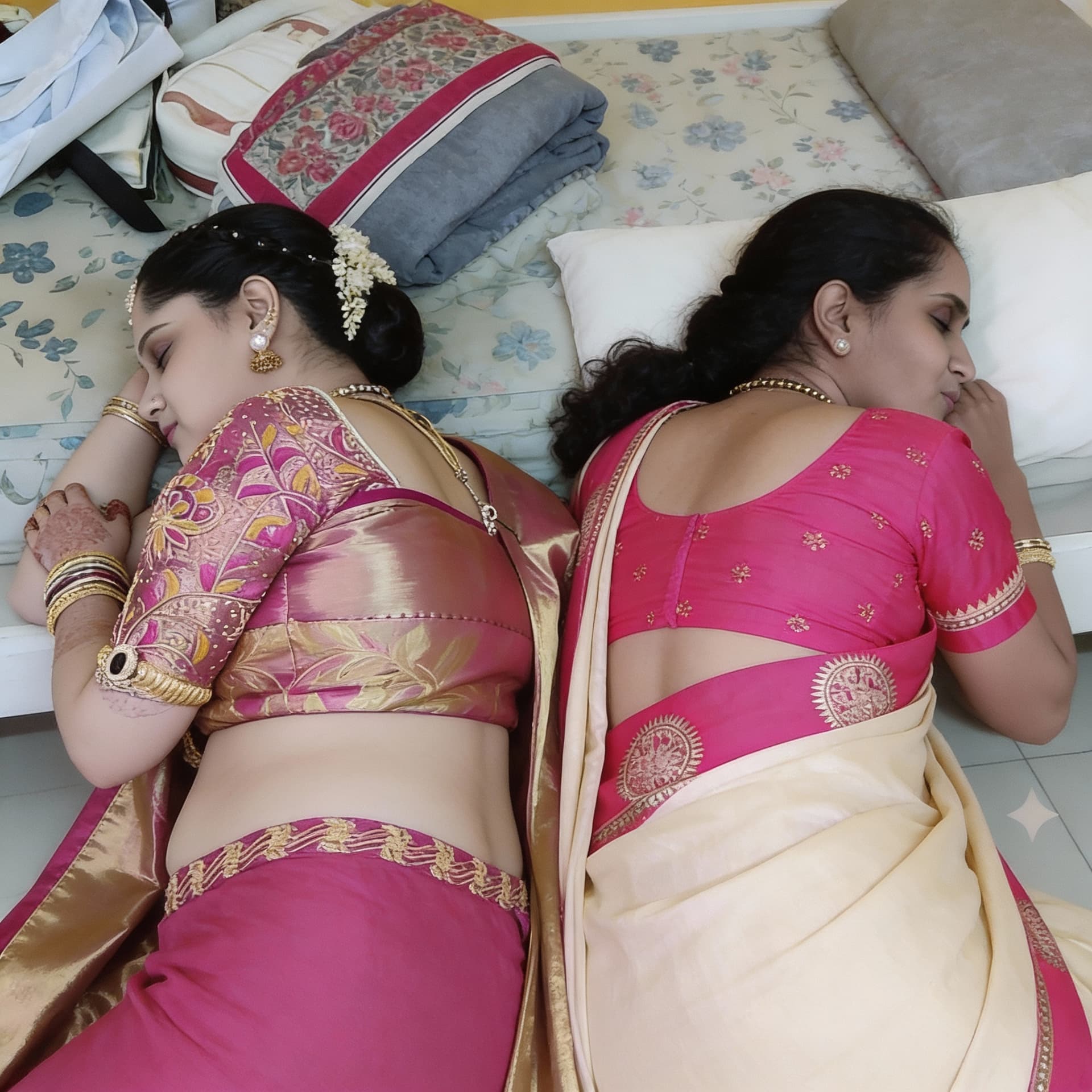 AI generated: This two girls sleep a bed back side 