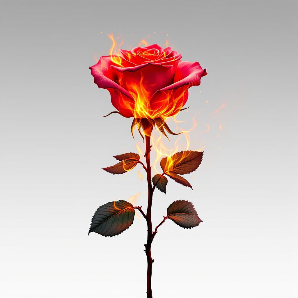 AI generated: a rose on fire