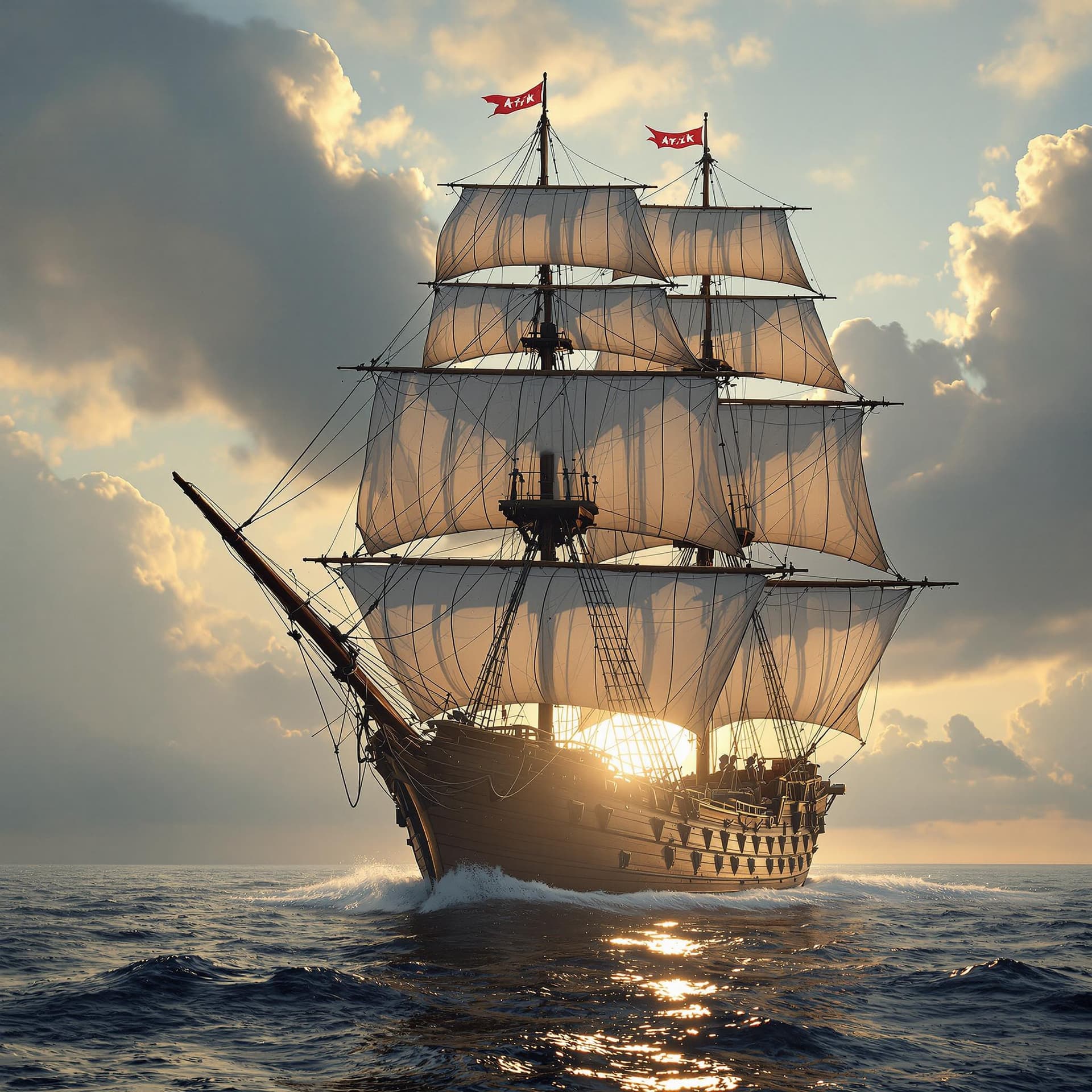 AI generated: Photo of a ultra realistic sailing ship, dramatic light, pale sunrise, cinematic lighting, battered,...