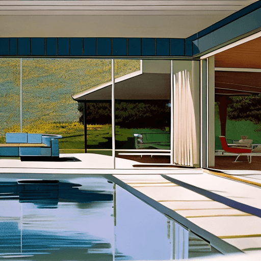 AI generated: Hyper realistic eye level exterior photo of a mid century modern style house overlooking the ocean, ...