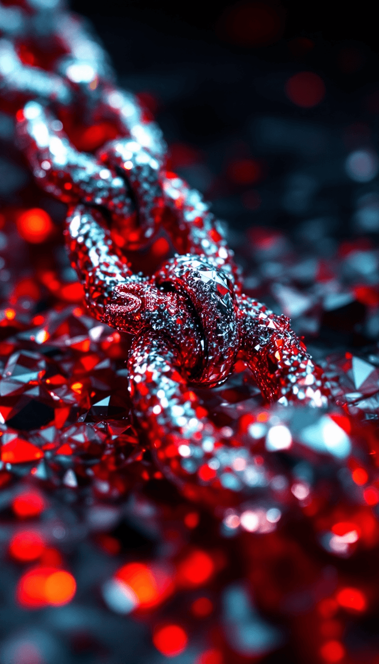 AI generated: big diamond ice out cuba chain. On the Chain  is the text: SHOBY" in a abstract red diamond font sty...