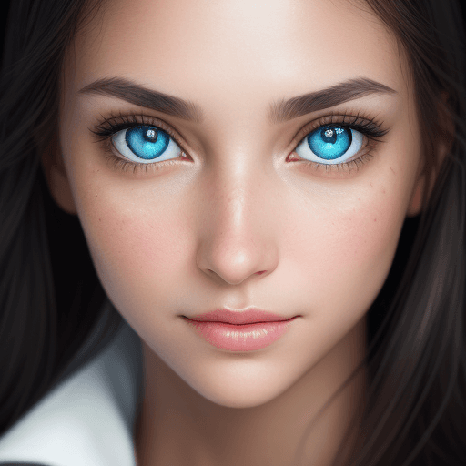 AI generated: Portrait Photography, A highly detailed close-up of a content woman looking left, with prominent, br...